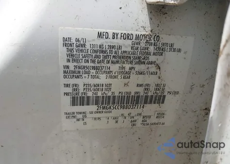 2011 Ford Flex Sel from USA, damaged, VIN 2FMGK5CC9BBD37114